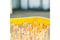 Empty glass bottles in a crate.